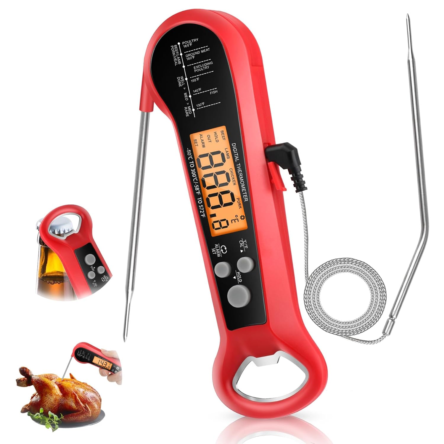 Instant Read Thermometer - Profesyonel Dijital Et Termometresi, 2 Problu,